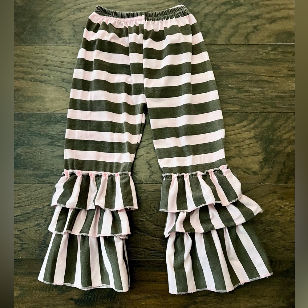 Striped Ruffle Leggings for Kids - Pink and Brown